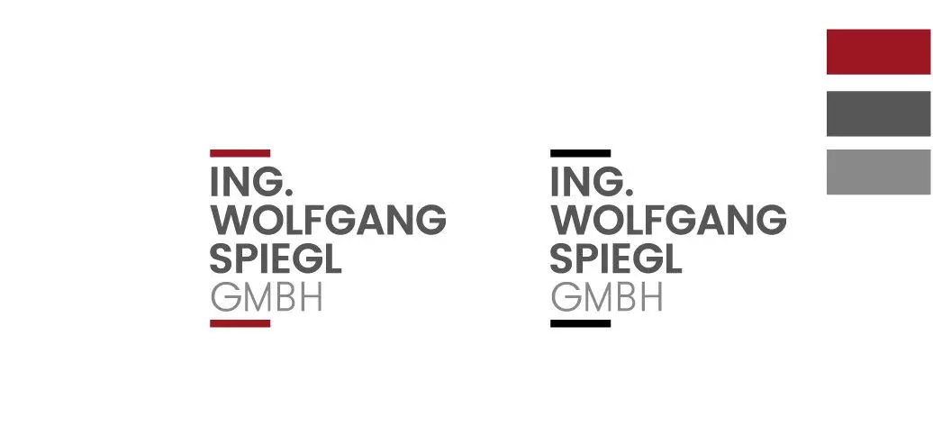 Logo Varianten ING Wolfgang Spiegl GmbH Corporate Design Farbvarianten Verschiedene Logo Varianten der ING Wolfgang Spiegl GmbH mit unterschiedlichen Farbversionen im Corporate Design