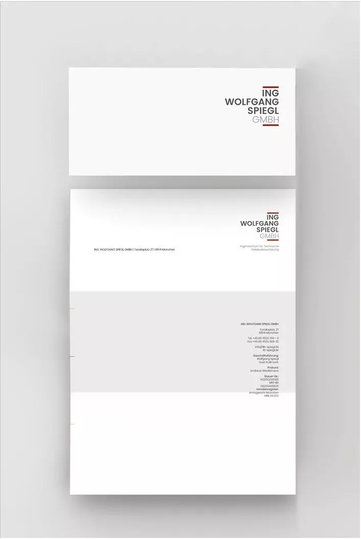 Geschäftsausstattung ING Wolfgang Spiegl GmbH Briefpapier Corporate Design Print Briefpapier und Geschäftsausstattung der ING Wolfgang Spiegl GmbH im Corporate Design mit Logo und typografischer Gestaltung