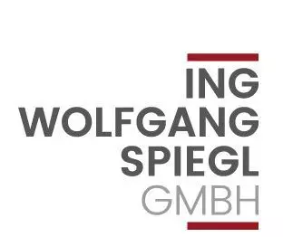 Logo ING Wolfgang Spiegl GmbH Typografie Branding Logo der ING Wolfgang Spiegl GmbH als typografischer Schriftzug mit rotem Akzent