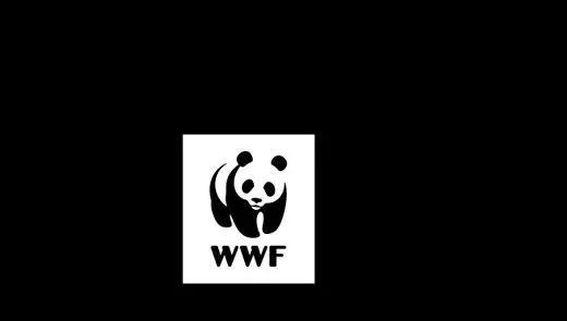 Weißes WWF Logo mit Symbol und Schriftzug auf schwarzem Hintergrund