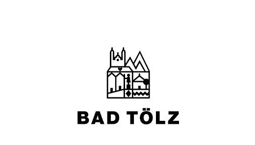BT_Logo Weißes Bad Tölz Logo auf schwarzem Hintergrund mit grafischem Symbol und Schriftzug