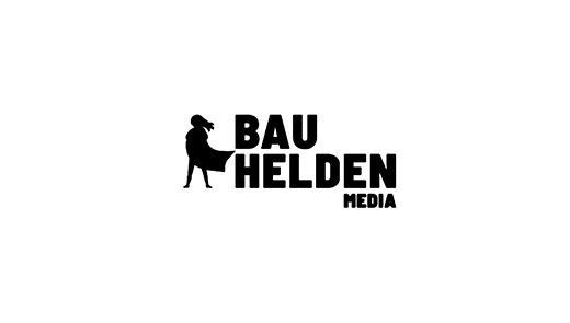 BauHelden_Logo Typografisches Logo von BauHelden in weißer Schrift auf schwarzem Hintergrund