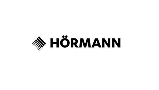 Hoermann_Logo Typografisches Logo von Hörmann in weißer Schrift auf schwarzem Hintergrund