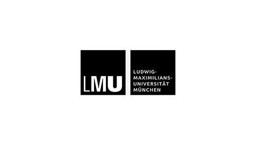 LMU_Logo Weißes Ludwig-Maximilians-Universität München Logo mit Symbol und Schriftzug auf schwarzem Hintergrund