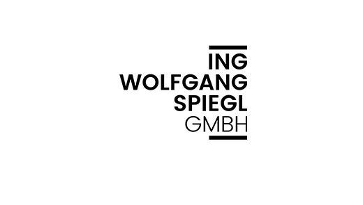 Spiegel_Logo Typografisches Logo von ING Wolfgang Spiegl GmbH in weißer Schrift auf schwarzem Hintergrund